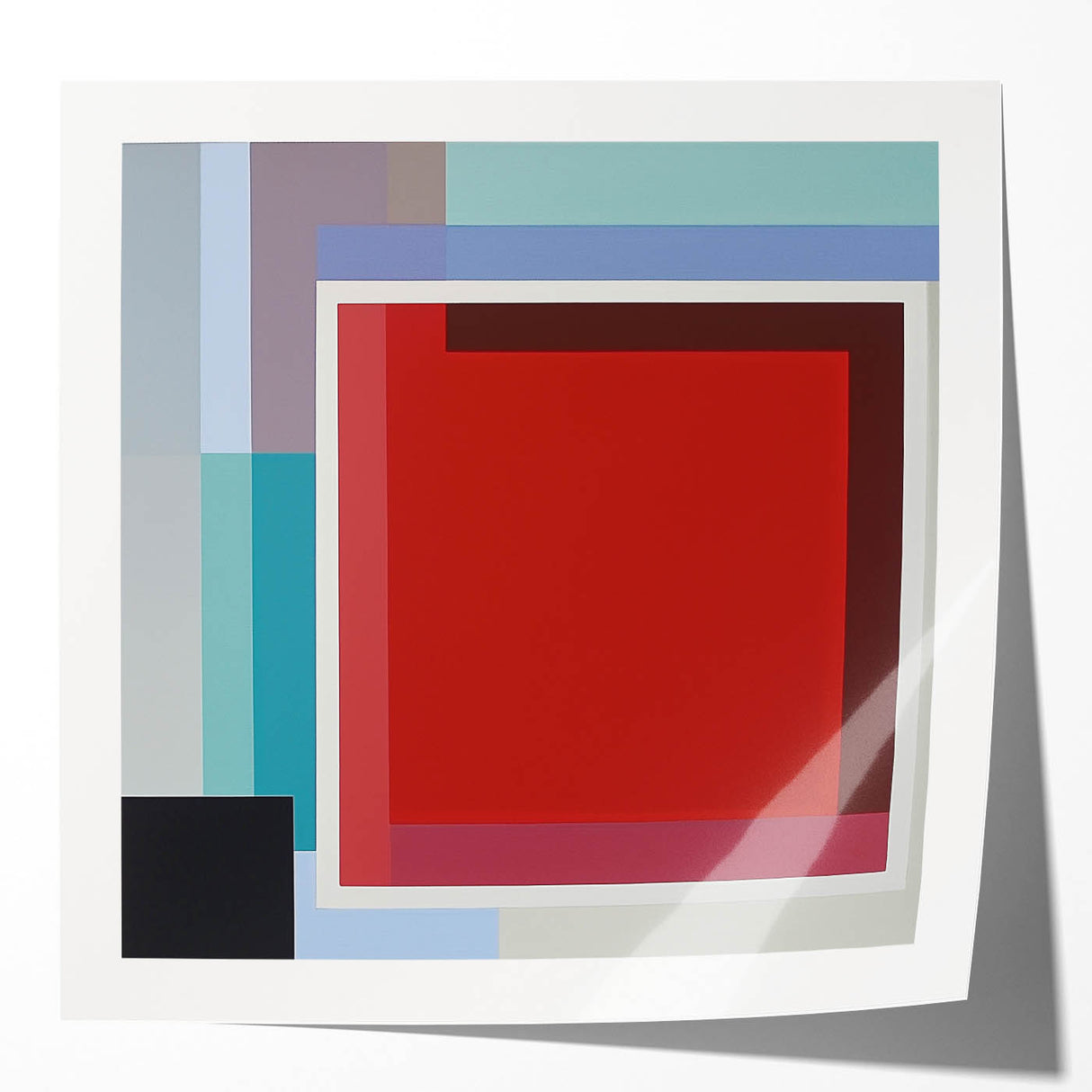 Abstract geometric photo print mockup set showcasing glossy textures and vibrant colors, ideal for modern home decor and artistic presentations.