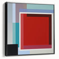 Framed abstract geometric canvas art in black, showcasing bold shapes and lines, ideal for modern home decor, viewed from the side to highlight depth and texture.
