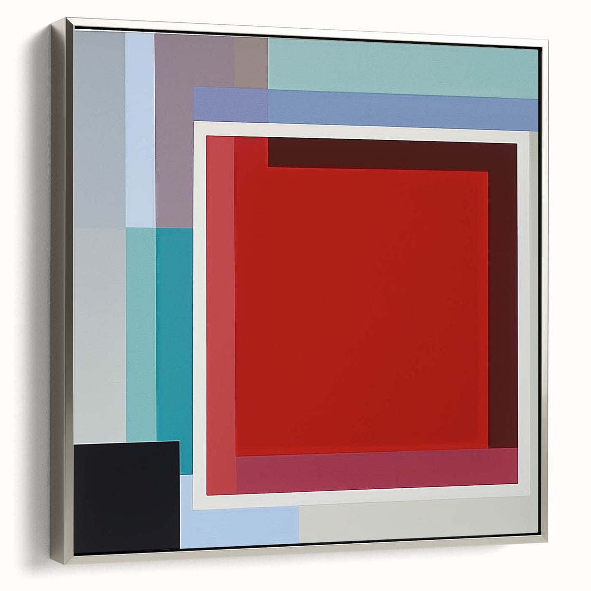 Framed canvas artwork showcasing an abstract geometric design in silver, highlighting sharp angles and intricate patterns, perfect for modern home decor.
