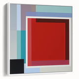 Abstract geometric framed canvas art showcasing a modern design with a white background and bold shapes, ideal for contemporary home decor or office styling.