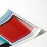Abstract geometric rolled print showcasing vibrant colors and intricate patterns, elegantly packaged in a durable cardboard tube for easy transport and display.
