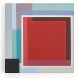 Abstract geometric stretched canvas artwork showcasing vibrant colors and intricate shapes, ideal for modern home decor. Perfect for adding a contemporary touch to living spaces.