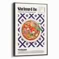 Black and white framed canvas featuring an array of vintage food dishes, suitable for bedroom wall decor.