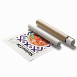 Extra large rolled print featuring assorted floral art dishes, ideal for classy bathroom or large living room decor.