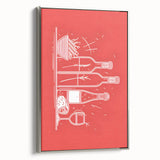 Landscape art painting featuring a vintage food and drinks poster, rendered in colorful art on a black framed canvas.