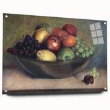 Acrylic glass wall art featuring an array of fruits in vibrant colors, ideal for dining room decor.