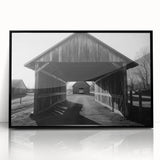 Framed acrylic landscape art featuring a serene barn scene with rich colors and detailed textures, displayed against a black frame, perfect for home decor.