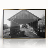 Framed landscape artwork featuring a barn design with a gold acrylic finish, showcasing vibrant colors and intricate details, ideal for rustic home decor.
