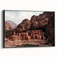 Framed canvas artwork depicting a stunning landscape of canyons, showcasing rich earth tones and intricate details, enhancing any modern decor setting.