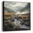 Framed landscape wall art showcasing a serene countryside view with vibrant colors, displayed from a black side angle for an elegant home decor accent.