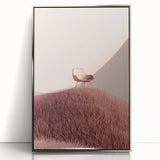 Framed acrylic artwork showcasing a serene landscape of fields in soft green and gold hues, featuring a sleek silver frame that enhances its modern aesthetic. Perfect for home decor.