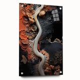 Large abstract wall art on acrylic glass featuring swirling blue and gray tones, suitable for bedroom or dining room decor.