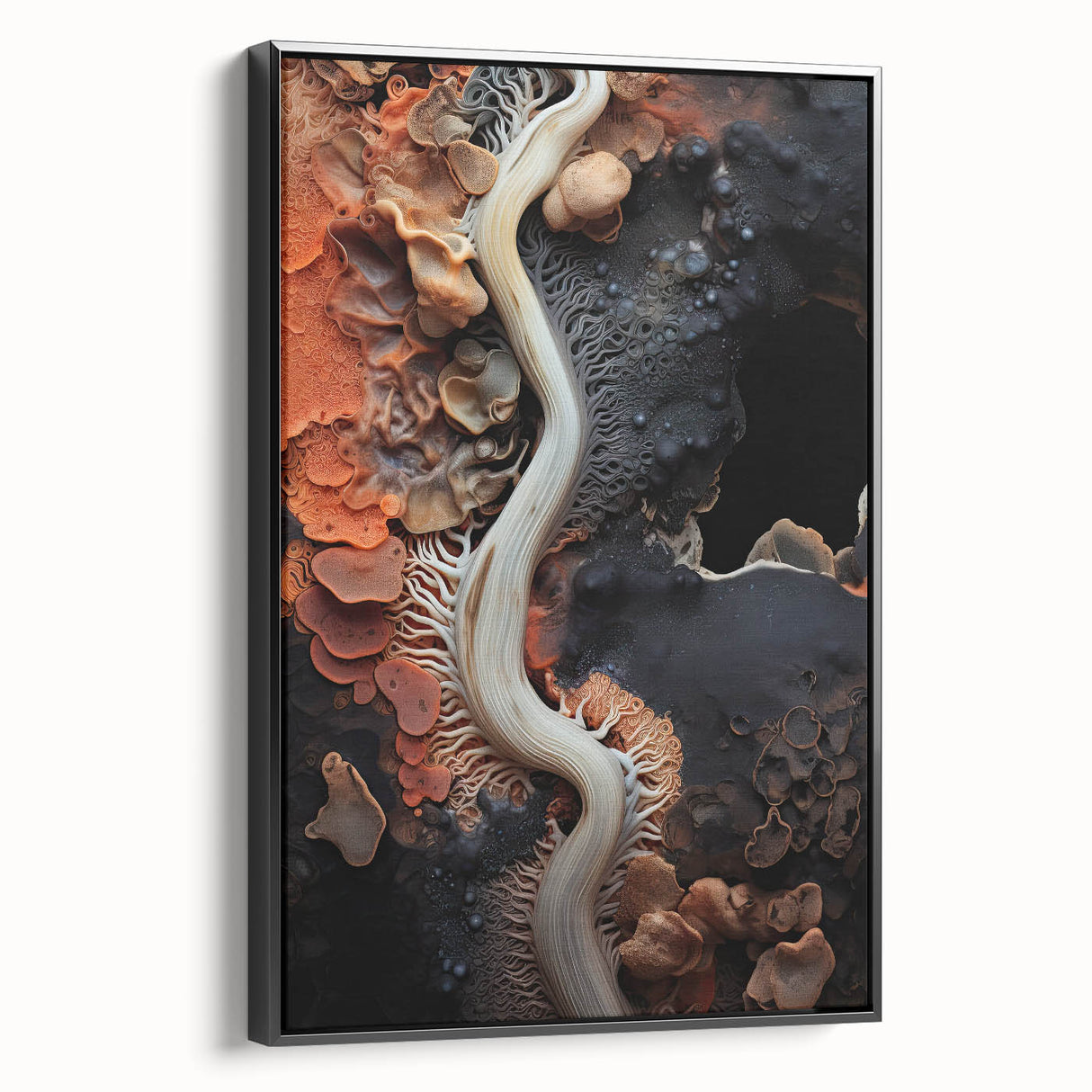 Black and white framed canvas featuring a close-up of natural elements, ideal for bedroom wall decor.