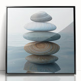 Large abstract wall art featuring swirling blue and green patterns on a framed acrylic.