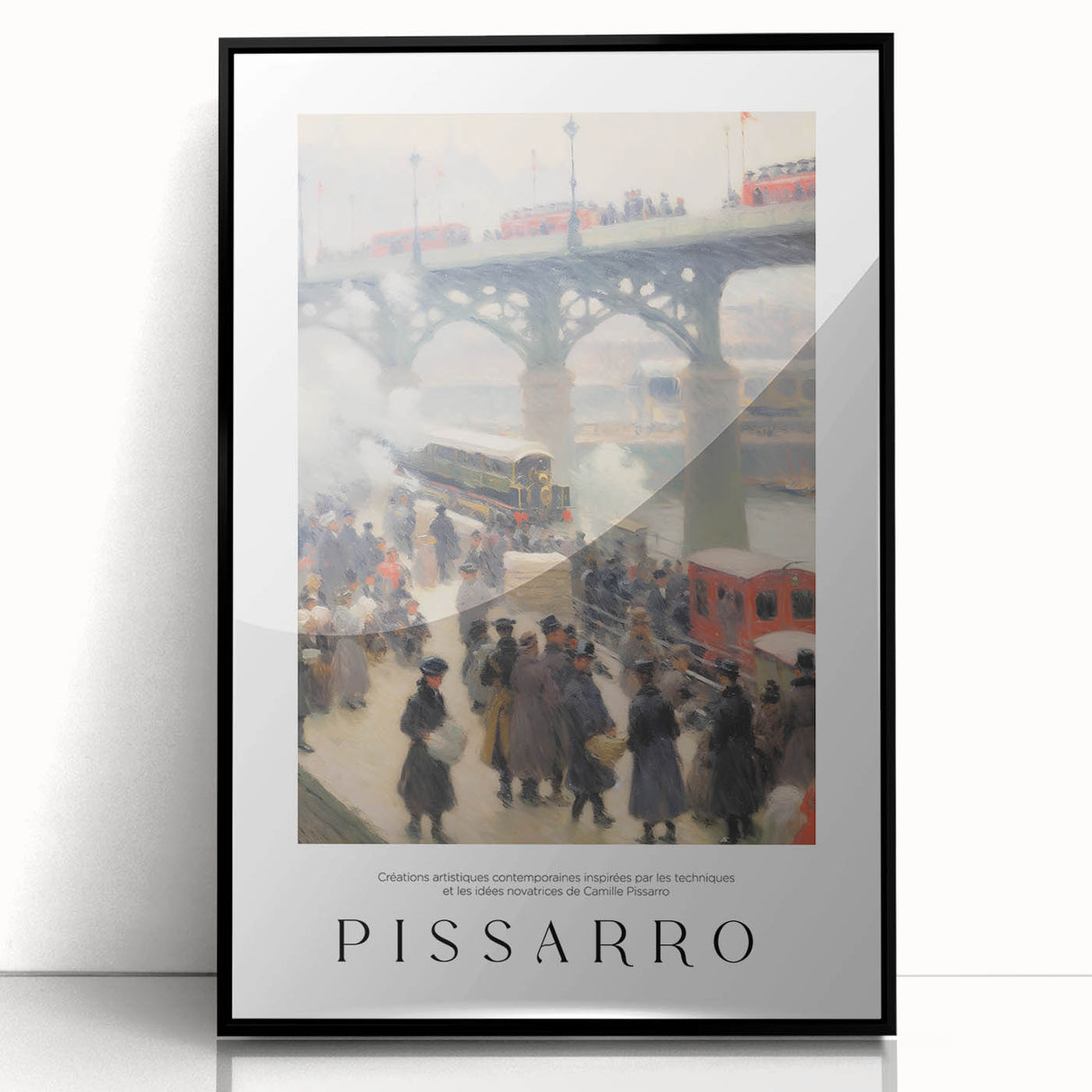 Large abstract wall art depicting a mid-century modernist design in black and white tones, framed in black acrylic.