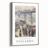 Landscape painting featuring a colorful vintage poster art style on a black canvas, framed in silver.