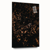 Large abstract wall art on acrylic glass showcasing swirling autumnal hues, ideal for bedroom or dining room decor.