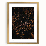 Extra large abstract art print featuring textured fall foliage in warm orange and yellow tones, framed in gold.