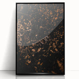Large abstract wall art depicting fall trees in orange and yellow, framed in black acrylic.