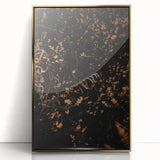 Mid-century modernist large art print featuring an abstract autumnal scene in warm gold tones, framed in acrylic.