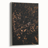 Landscape art painting of autumn trees on framed canvas, featuring orange and brown hues, ideal for living room decor.