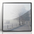 Large abstract wall art depicting a winter scene in black and white tones on a framed acrylic.