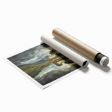 Colorful rolled print of a serene landscape featuring a majestic castle surrounded by lush greenery, designed for home decor and artistic display.