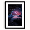Black-framed landscape art print showcasing a cave scene with vibrant colors and intricate details, perfect for home decor or office spaces.