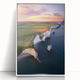 Framed acrylic artwork showcasing a breathtaking cliff landscape in vibrant colors, presented in a sleek white frame, ideal for enhancing modern home decor.