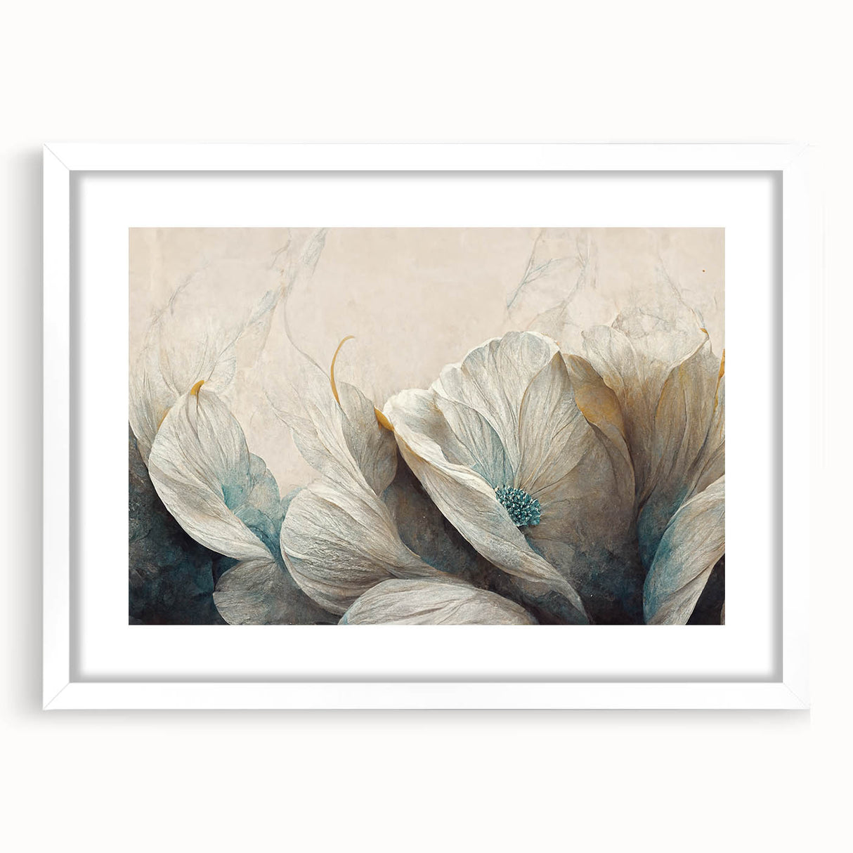 Elegant Floral Living Room Wall Art – Teal & Gold Canvas Print