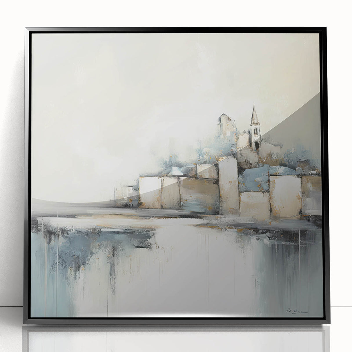 Framed abstract architecture wall art showcasing a sleek black design with modern lines, perfect for contemporary home decor, enhancing artistic ambiance.