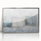 Framed acrylic artwork featuring an abstract geometric design in silver tones, ideal for modern home decor. The sleek frame enhances its contemporary aesthetic.
