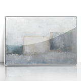 Framed acrylic wall art featuring a modern abstract geometric design in white and gray tones, ideal for contemporary home decor and stylish interiors.