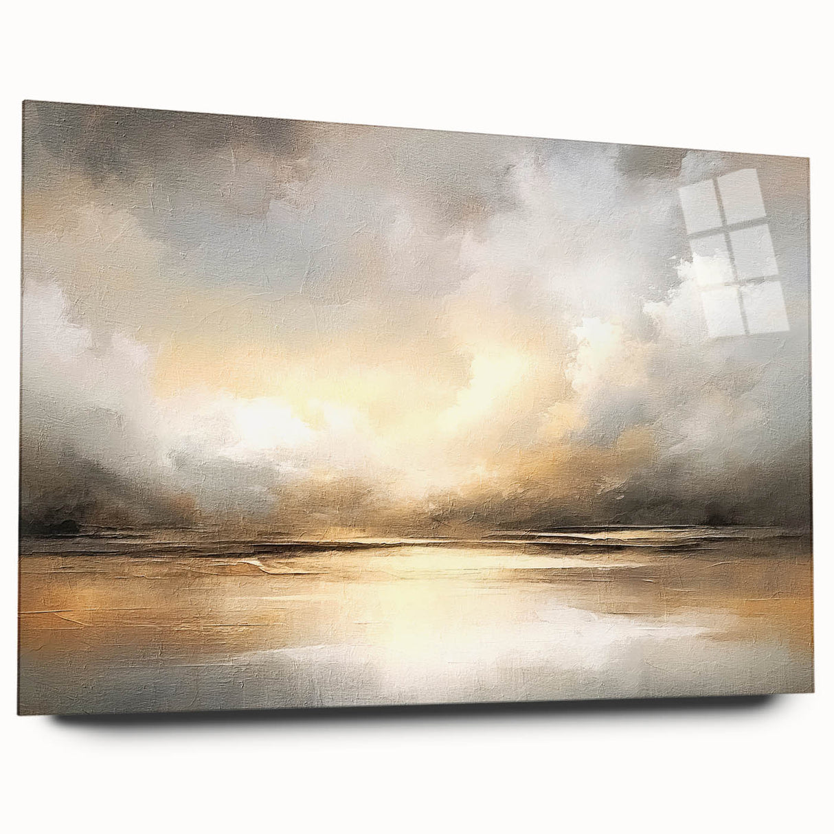 Abstract landscape wall art displayed in a sleek acrylic frame, showcasing vibrant colors and dynamic shapes, perfect for modern interior decor.
