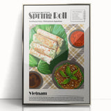 Mid-century modernist art featuring assorted food dishes in muted earth tones on a framed acrylic.