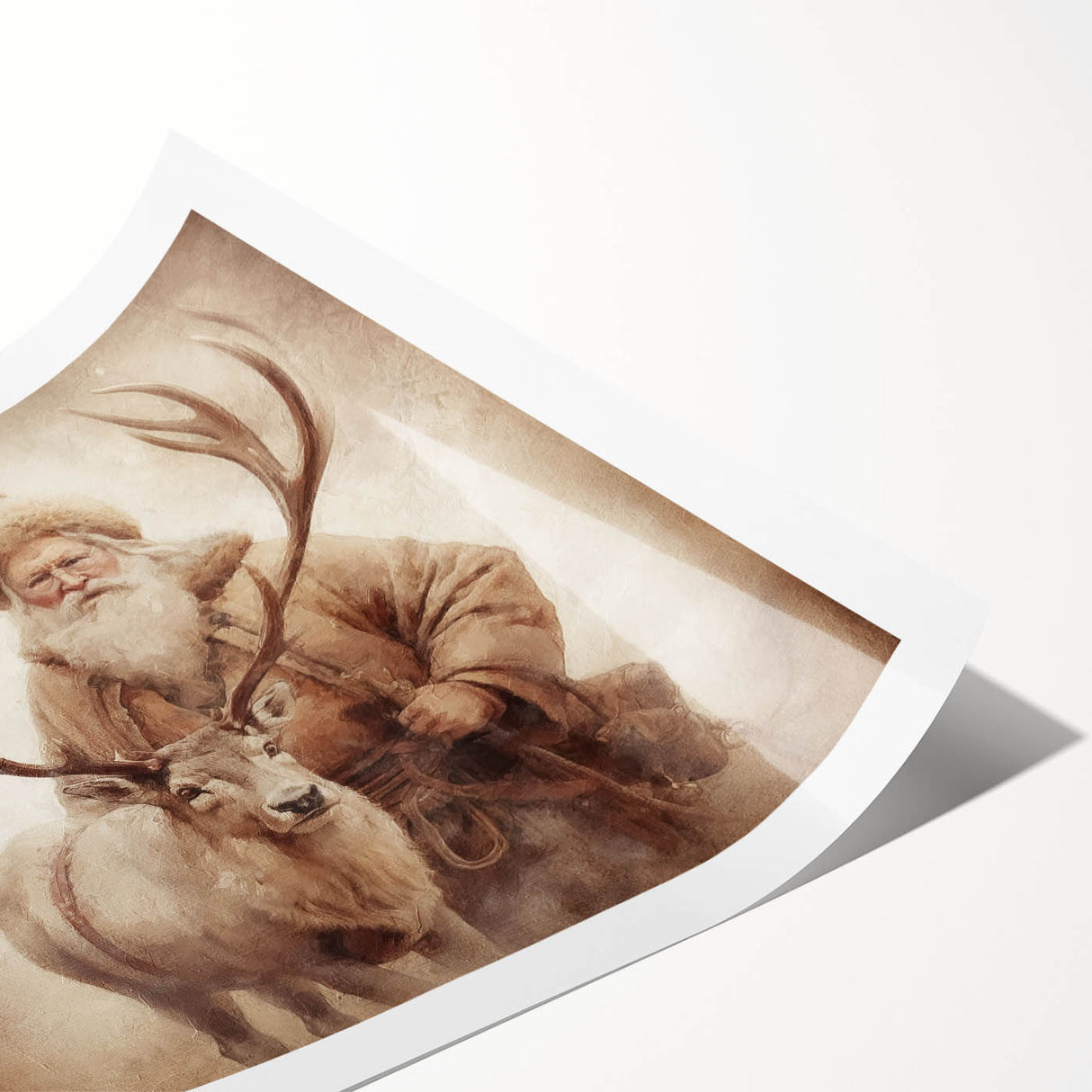 Elegant Holiday Wall Art-Santa with Reindeer Holiday Decor Print