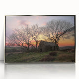 Framed acrylic print of a serene landscape featuring a rustic barn, showcasing vibrant colors and intricate details, ideal for home decor and nature enthusiasts.