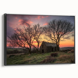Black barn-framed canvas showcasing a serene landscape scene, emphasizing rich colors and intricate details, perfect for enhancing home decor and interior aesthetics.