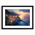 Framed black landscape artwork showcasing a serene countryside scene with a mat border, ideal for home decor and adding a touch of nature to any room.