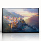 Framed acrylic landscape artwork depicting a serene countryside scene, showcasing vibrant greens and blues, with a sleek black frame enhancing its modern aesthetic. Perfect for home decor enthusiasts seeking nature-inspired elegance.