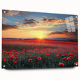 Acrylic glass artwork showcasing vibrant landscapes and fields in a side view, elegantly displayed with pins. Ideal for modern home decor and art enthusiasts.