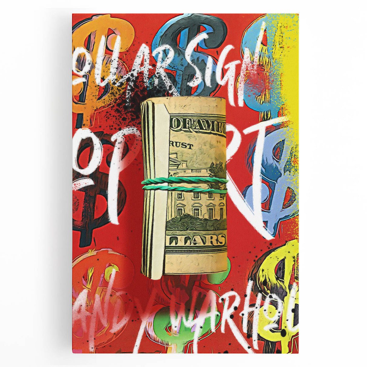 Bold Pop Art Wall Art - Dollar Sign Canvas with Red and Yellow