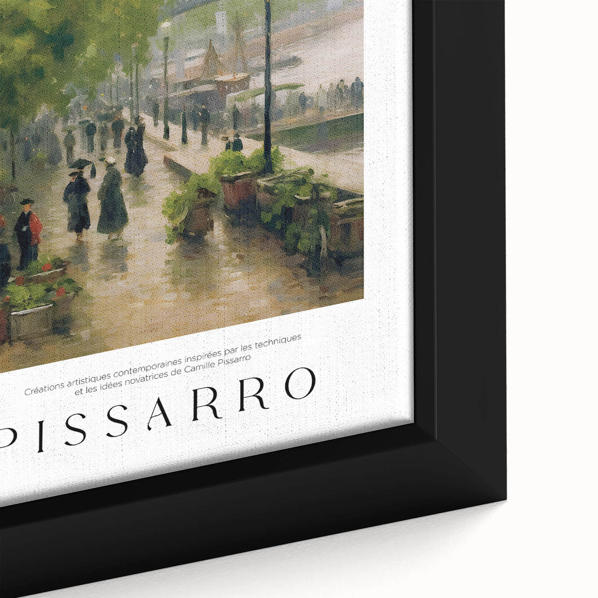 Close-up of extra large black wall art featuring a textured, colorful abstract design on a framed canvas.