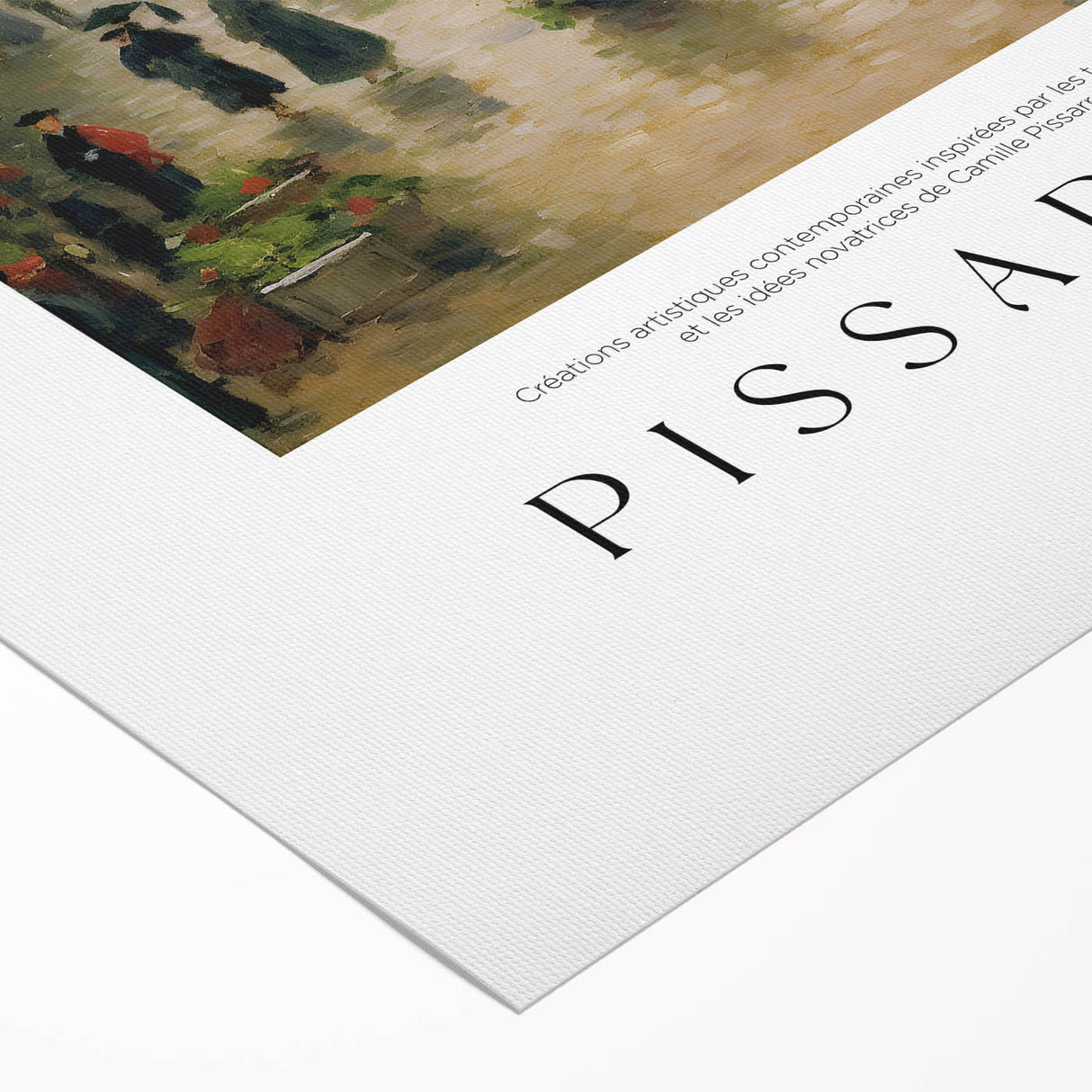 Art deco poster featuring a stylized urban scene in muted gray and blue tones on rolled canvas.