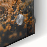 Large abstract wall art in autumnal hues on acrylic glass, featuring mid-century modernist design.