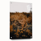 Large abstract wall art depicting autumn colors on acrylic glass, ideal for bedroom or dining room decor.