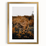 Extra large abstract art print featuring textured fall colors in a gold frame, ideal for living room decor.