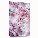 Large abstract wall art on acrylic glass depicting vibrant spring colors, ideal for bedroom or dining room decor.