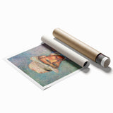 Extra large rolled canvas print of Van Gogh-style floral art in vibrant blues and yellows.