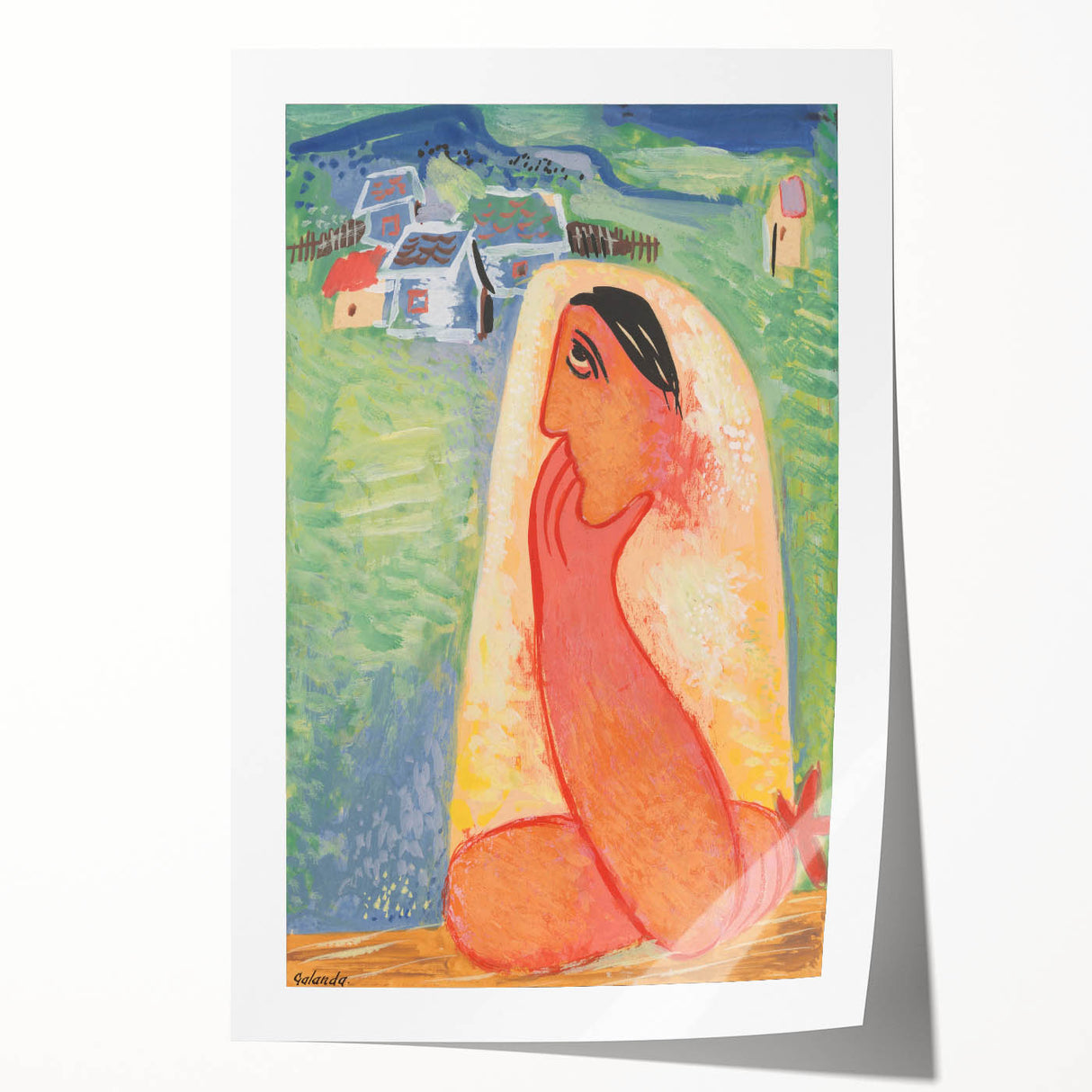Modern Wall Art: Villager - Vibrant Folk-Inspired Portrait